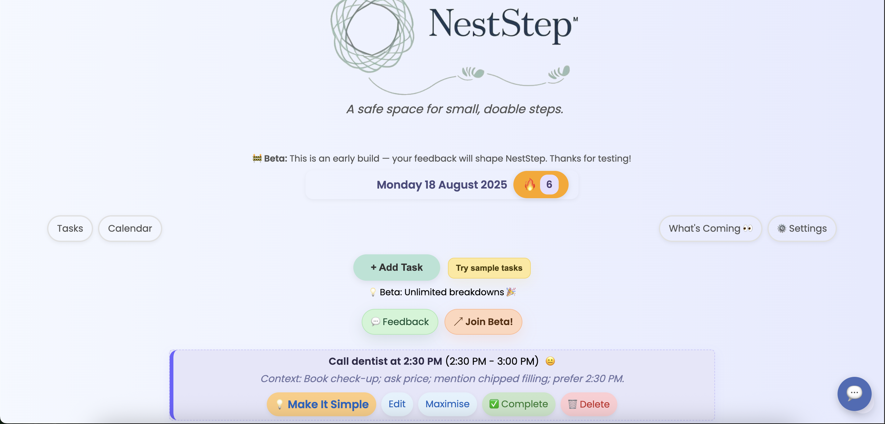 NestStep home header and date view