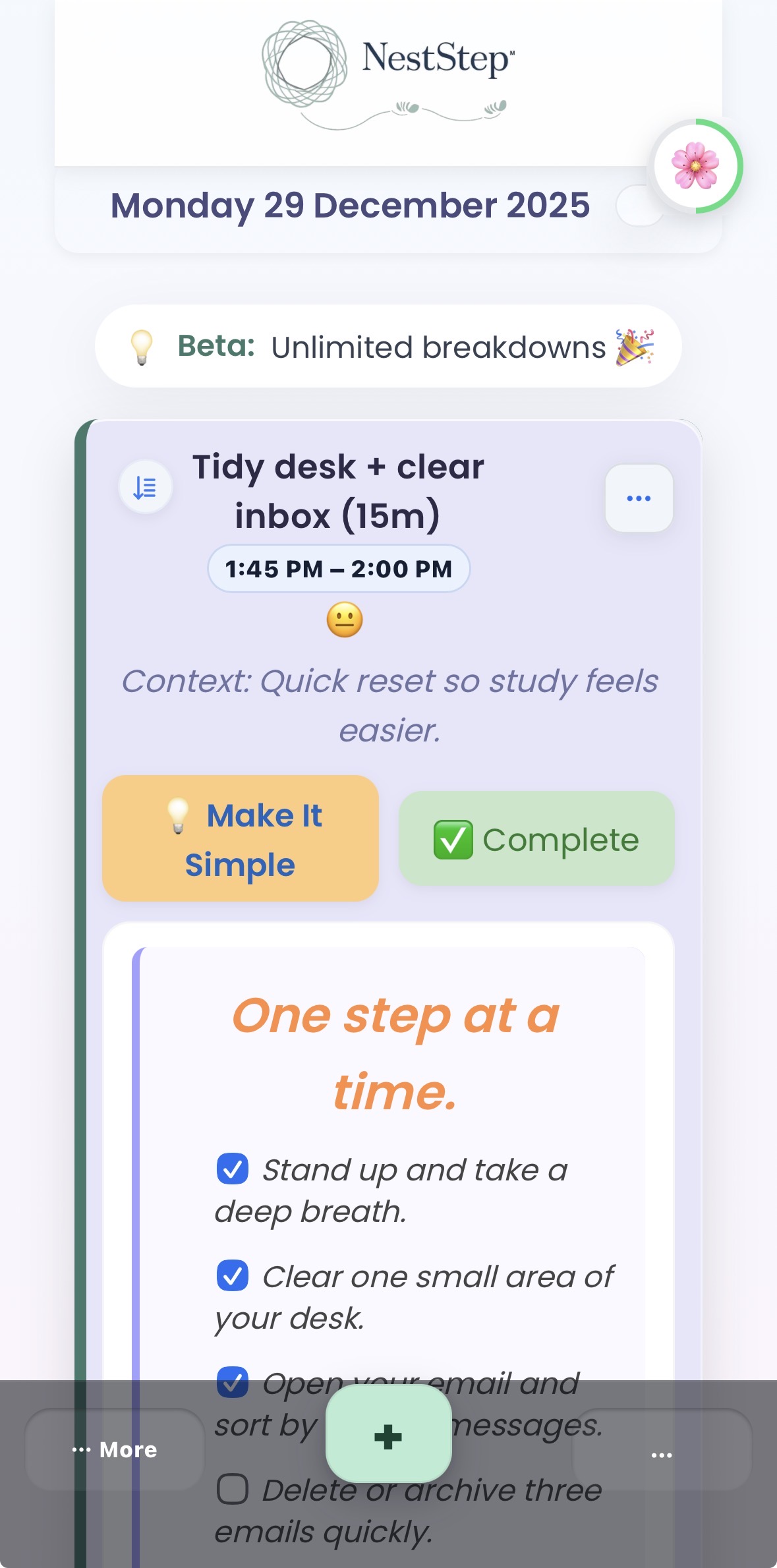 Task breakdown steps on mobile
